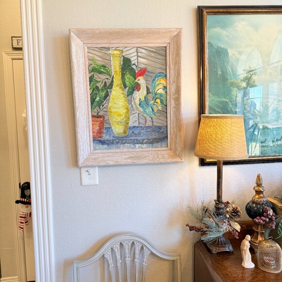 OOAK Vintage Large Chicken Oil Painting Signed by Artist - Picture 7 of 15